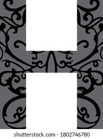 Standard letter H English alphabet with stylized filigree fill inside stroke in black and gray Illustrator 10 eps vector graphic design