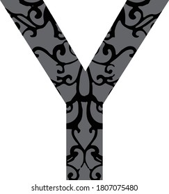Standard letter Y English alphabet with filigree fill inside in black and gray Illustrator 10 eps vector graphic design 