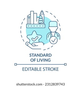 Standard of living turquoise concept icon. Well being. Human development index. Socio economic. Quality of life abstract idea thin line illustration. Isolated outline drawing. Editable stroke