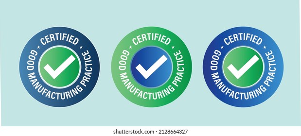 standard manufacturing abstract. certified good manufacturing practice icon set, color green and blue