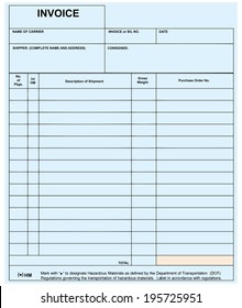 Standard not completed form invoice. Vector illustration.