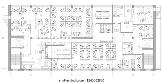 Standard office furniture symbols set used in architecture plans, office planning icon set, graphic design elements. Office room - top view plans. Vector isolated.