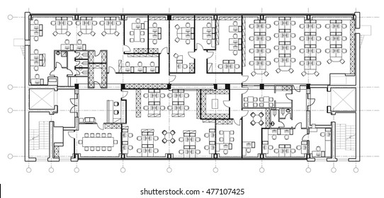 Standard Office Furniture Symbols Set Used In Architecture Plans, Office Planning Icon Set, Graphic Design Elements. Small Office Room - Top View Plans. Vector Isolated.