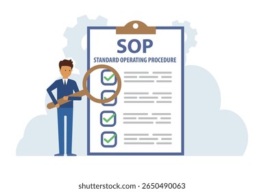 Conceito de procedimento operacional padrão, sop é um guia para garantir que o trabalho seja feito corretamente, indústria e tecnologia