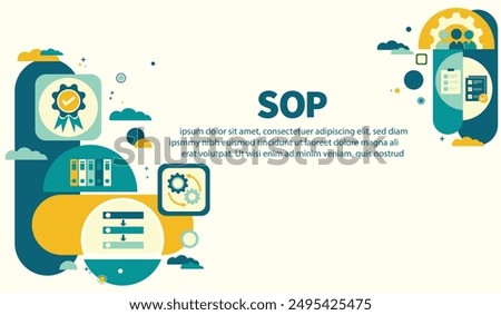 Standard Operating Procedure - SOP business concept. Instructions to assist employee in complex routine operations. SOP web banner with icons vector illustration infographic flat design.