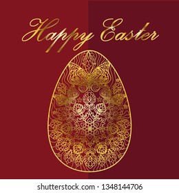 Standard picture -Happy  Easter card with eggs and flowers. Vector Illustration EPS. Gold and burgundy.

