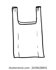 Bolsa de plástico estándar. Imagen lineal minimalista de un supermercado o bolsa de basura. residuos desechables, contaminación, basura, tema de compras.