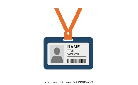 Standard plastic business identity card with blue holder orange lanyard strap photo space and barcode.