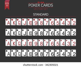 Standard Poker cards vector set for poker client with huge index and classic suit colors.