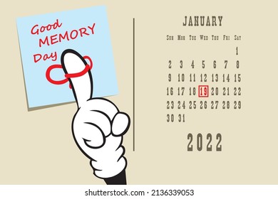 Página postal estándar con fechas de calendario enero de 2022 - Día de la buena memoria