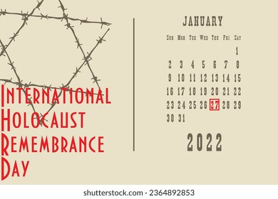 Página de postales estándar con fecha calendario enero de 2022 - Día Internacional de Recuerdo del Holocausto