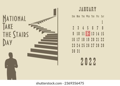 Standard postcard page with calendar dates January 2022 - National Take the Stairs Day