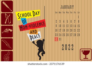 Standard postcard page with calendar dates January 2022 - School Day of Non-violence and Peace