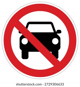 A standard prohibition sign featuring a car, used to signify no vehicle entry or a restricted car access area for road safety and traffic control.