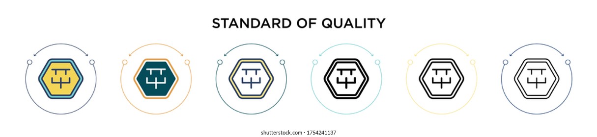 Icono estándar de calidad en el estilo relleno, delgado, contorno y trazo. Ilustración vectorial de dos estándares de color y negro de diseño de iconos vectoriales de calidad se puede usar para móviles, ui, web