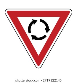 Rotonda roja y blanca estándar da la señal de tráfico con el símbolo de flecha circular para las circunferencias de tráfico y la seguridad de la intersección - Vector de Profesional Imagen de stock