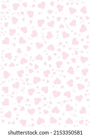 Standard scale paper, Randomly distributed pink hearts, Vector illustration,  Valentine's Day, Birthday