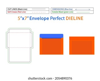 standard size or 5x7 inche envelope dieline template and 3D envelope editable easily resizable