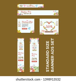 Standard size banner ads set, modern style for wedding shop