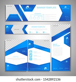 standard size banner set. blue abstract gradient. collection of templates with places for photos. cover. layout. flyer. eps 10