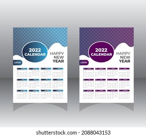Standard Size, Minimal, and Clean Vector Wall Calendar design 2022. Happy new year Calendar design 2022.