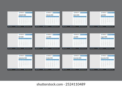 standard size modern 2025 desk calendar design template