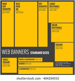 Standard Size Vector Web Banners Set For Website Advertising