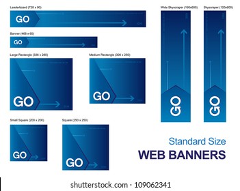 Standard size web banners collection, all the elements can be scaled to any size without loss of resolution. /Standard Size Web Banners