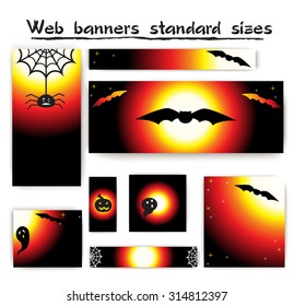 Standard size web banners Halloween collection. Website header or banner set with Halloween elementsround. 