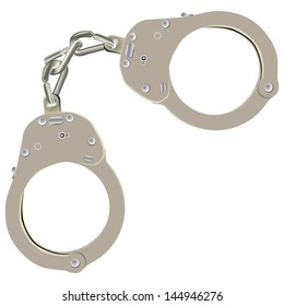 Standard steel handcuffs to restrict freedom. Vector illustration.