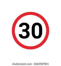 Una señal de tráfico estándar que indique un límite máximo de velocidad de 30.