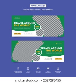 standard travel agency social media cover template design with two image placement. easily editable, eye-catchy professional design. This template can be used as web banner. Vector eps 10 version.