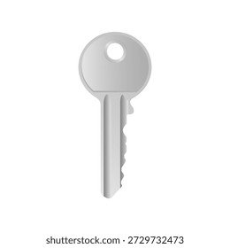 Una llave estándar, típica, realista para una cerradura, puerta, apartamento, oficina o casillero aislado en un fondo blanco