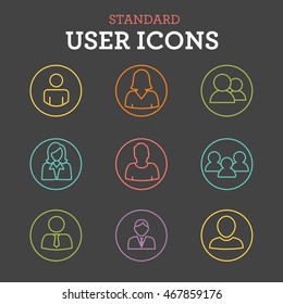 Standard User Icon Set with Men, Women, and Multiple People
