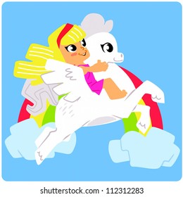 Standard vector illustration of a girl and Pegasus.