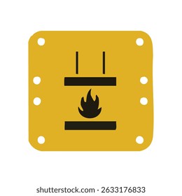 Icono de advertencia estándar utilizado para identificar contenedores o áreas que contienen materiales de desecho que son potencialmente inflamables o pueden incendiarse.