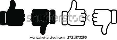 Standardized icons displaying positive and negative reactions with thumb gestures in both filled and outline variations.
