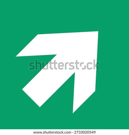Standardized ISO 7010-E005 diagonal up-right arrow illustration. This green safe condition sign is specifically designed for wayfinding in multi-level facilities, indicating evacuation routes through staircases or ramps.