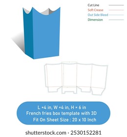 Stander French fries box template and 3D, vector file