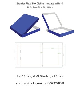 Stander Pizza caja de Plantilla de línea y 3D, archivo de Vector