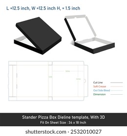 Modelo dieline da caixa Stander Pizza com 3D, arquivo vetorial