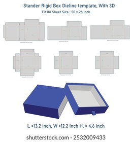 Stander Rigid Box Dieline template and 3D, vector file