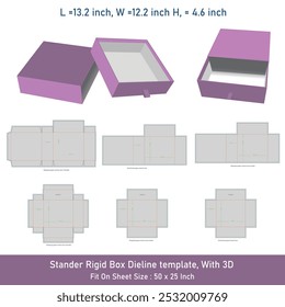 Stander Rigid Box Dieline Plantilla con 3D, archivo de Vector