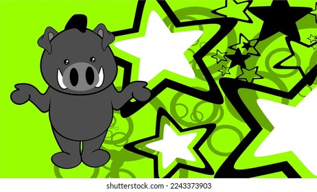 standig boar chibi kid character cartoon background illustration in vector format