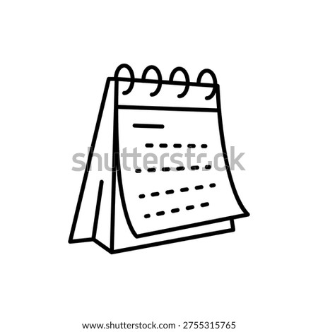 Standing A-frame tent calendar icon with ring binder and dates in outline
