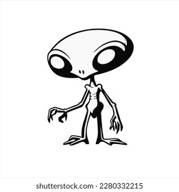 standing alien design with big eyes, Vector illustration isolated on a white background.
