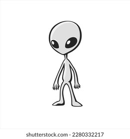 standing alien design with big eyes, Vector illustration isolated on a white background.