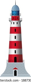 standing alone striped, red and white classic lighthouse