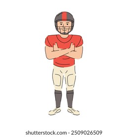 Standing american football character. American football player. Rugby, Football cartoon character. Vector illustration