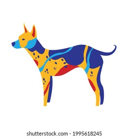 Standing American Hairless Terrier Dog Breed in Colorful Color Vector
